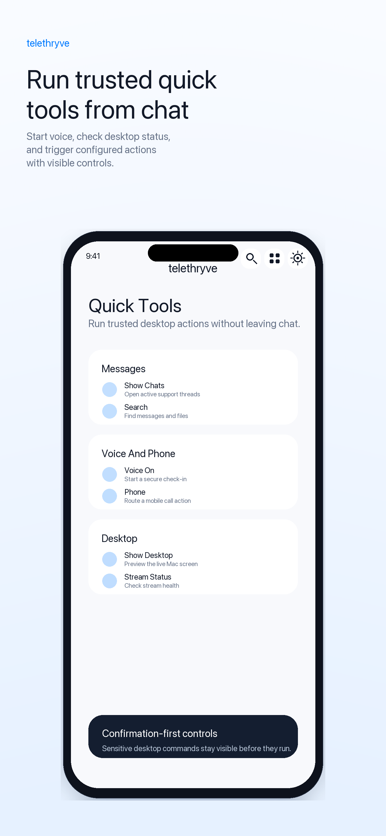Telethryve iOS trusted quick tools screen
