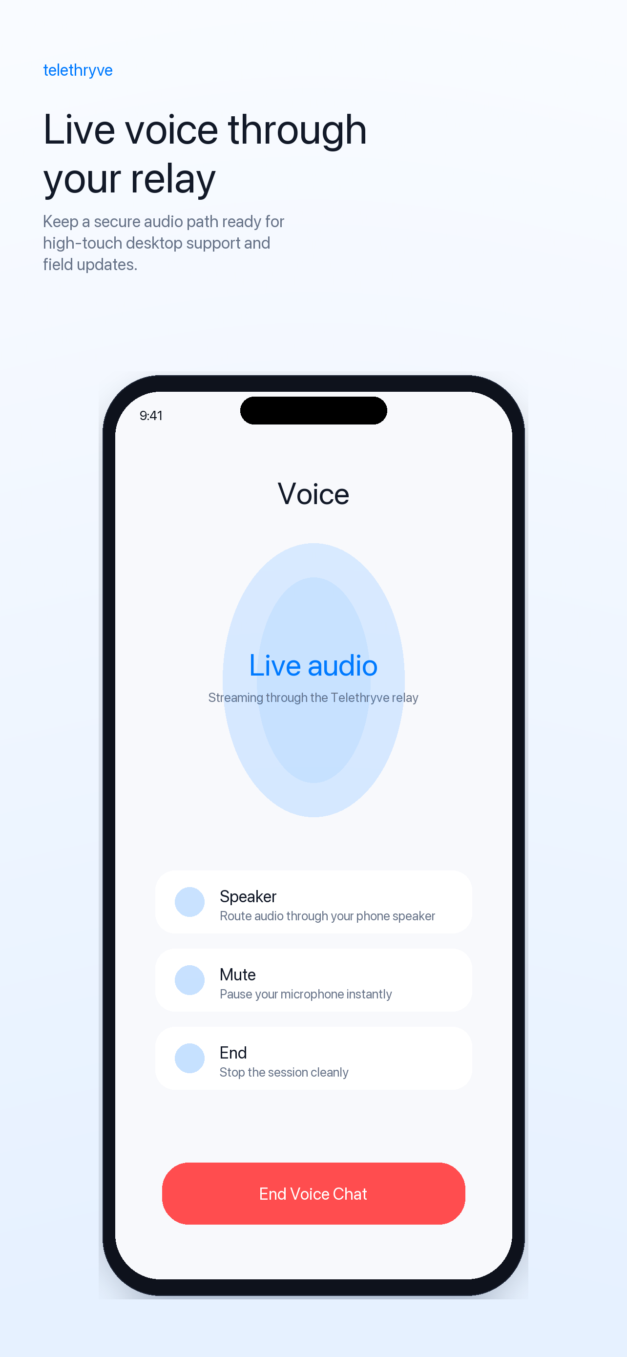 Telethryve iOS live voice relay screen